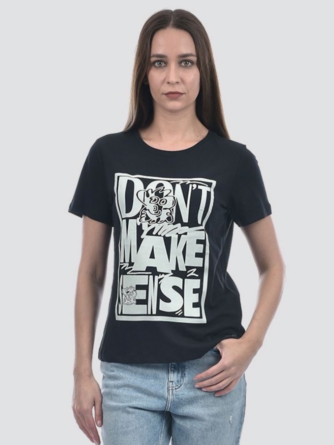 

ONLY Women Typography Printed Round Neck Cotton T-shirt, Grey