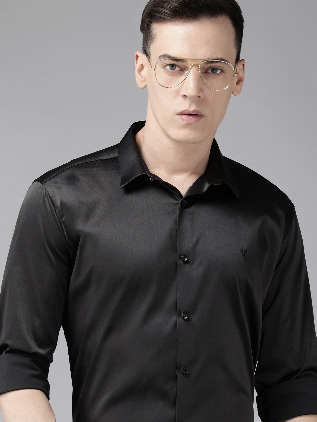 

V Dot Slim Fit Semiformal Shirt, Black