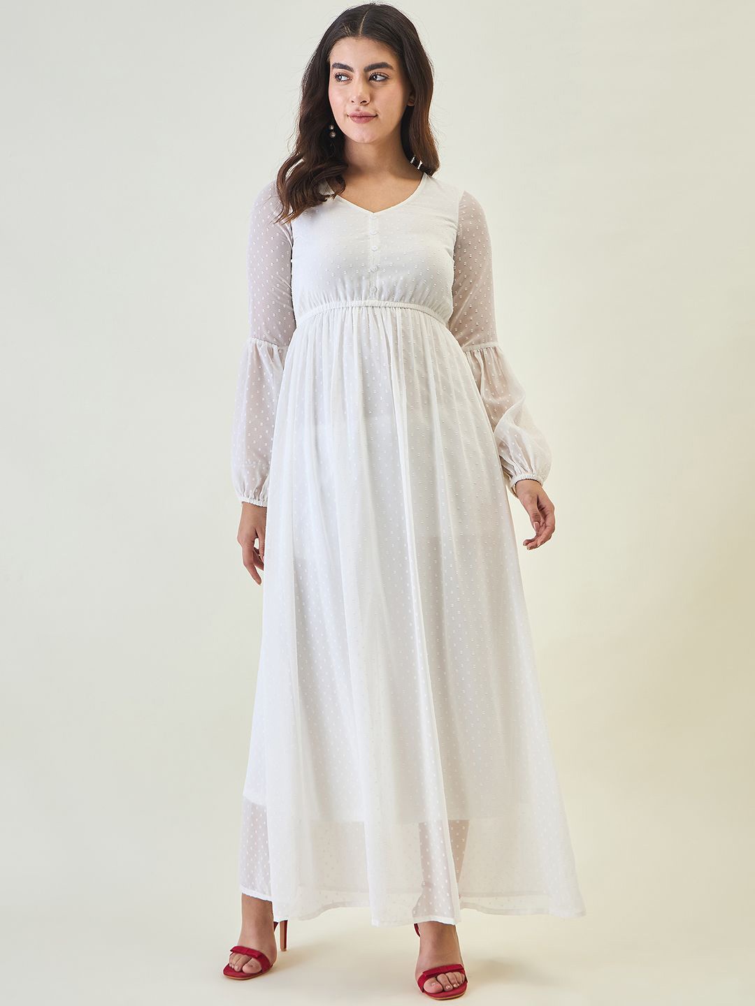 

aayu Women Embroidered Puff Sleeve Fit & Flare Dress, White