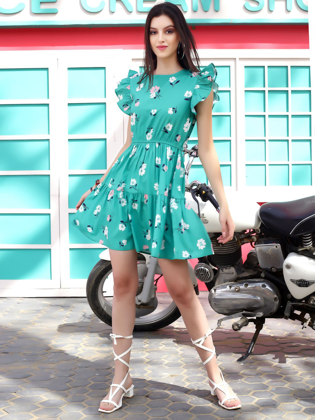 

Sera Floral Printed Fit & Flare Dress, Green