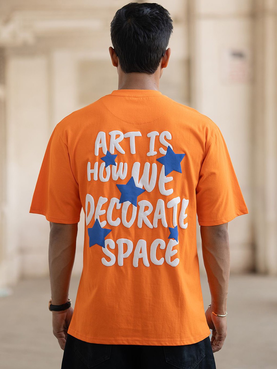 

Powerlook Men Typography Printed Round Neck Cotton Oversized T-shirt, Orange
