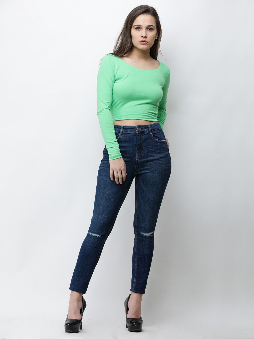 

Moda Rapido Women Solid Scoop Neck Cotton Top, Green