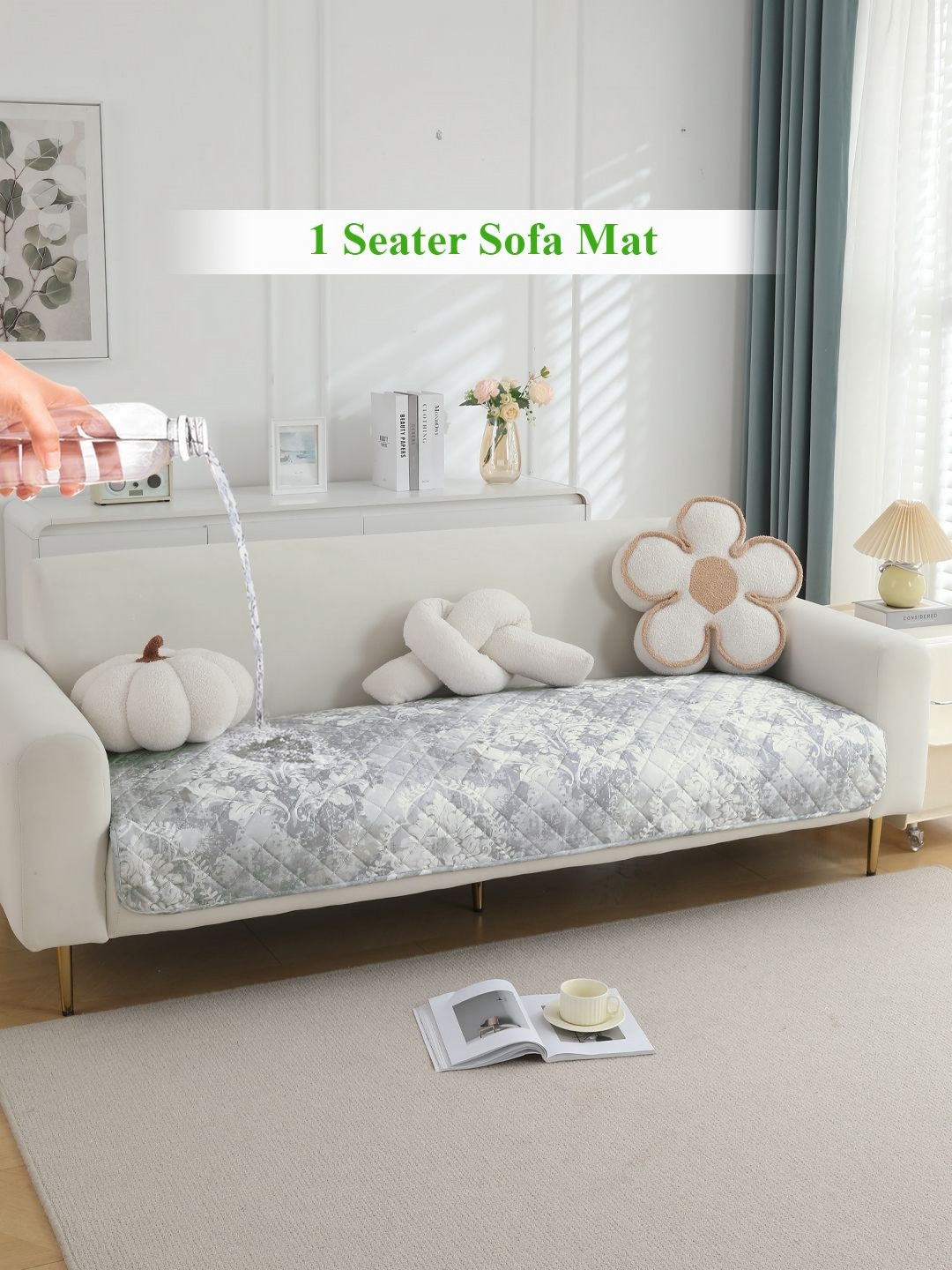 

HOKIPO Grey & White Printed Waterproof 1 Seater Sofa Seat Mat