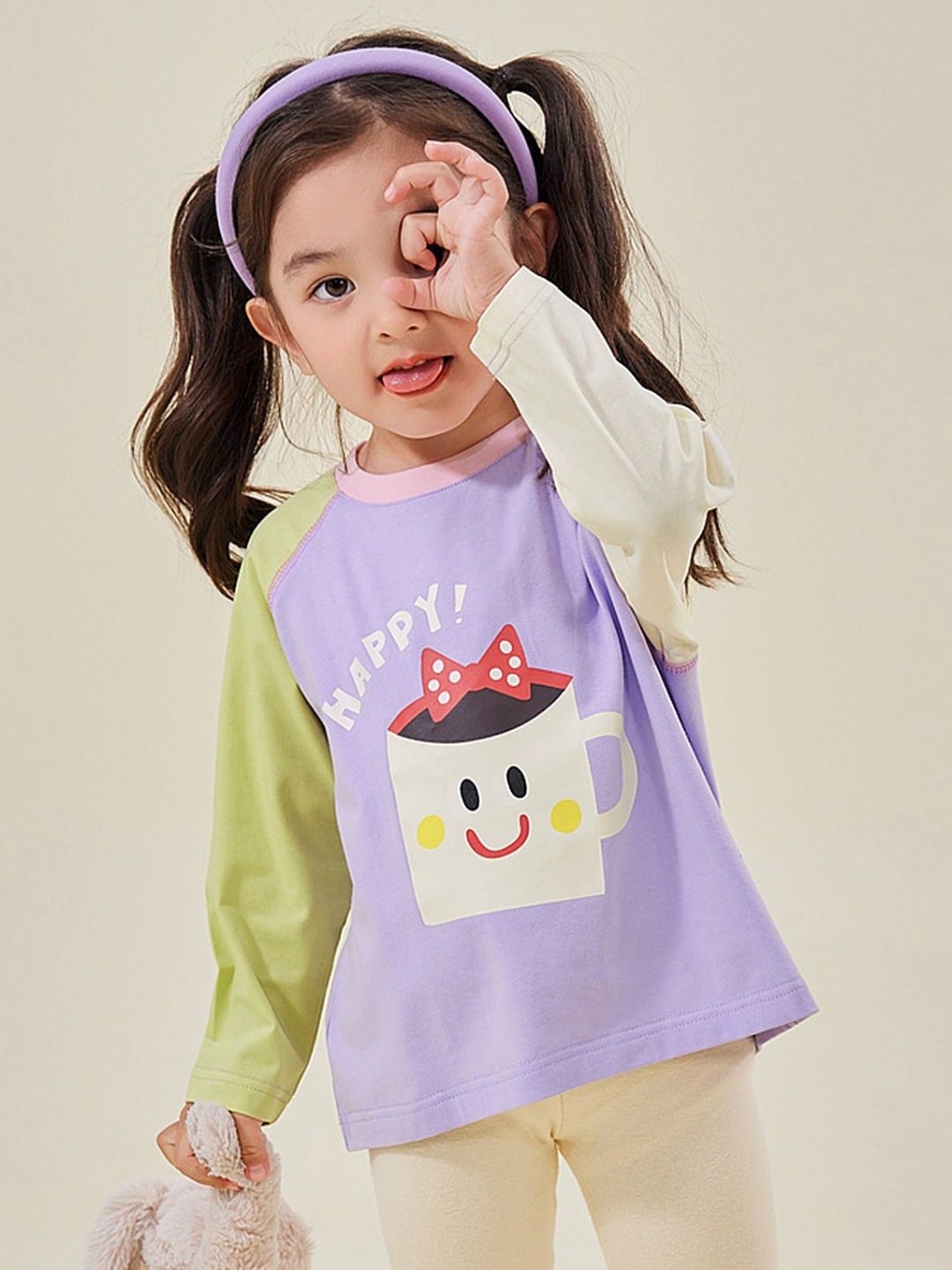 

LULU & SKY Girls Graphic Printed Round Neck Cotton T-shirt, Purple