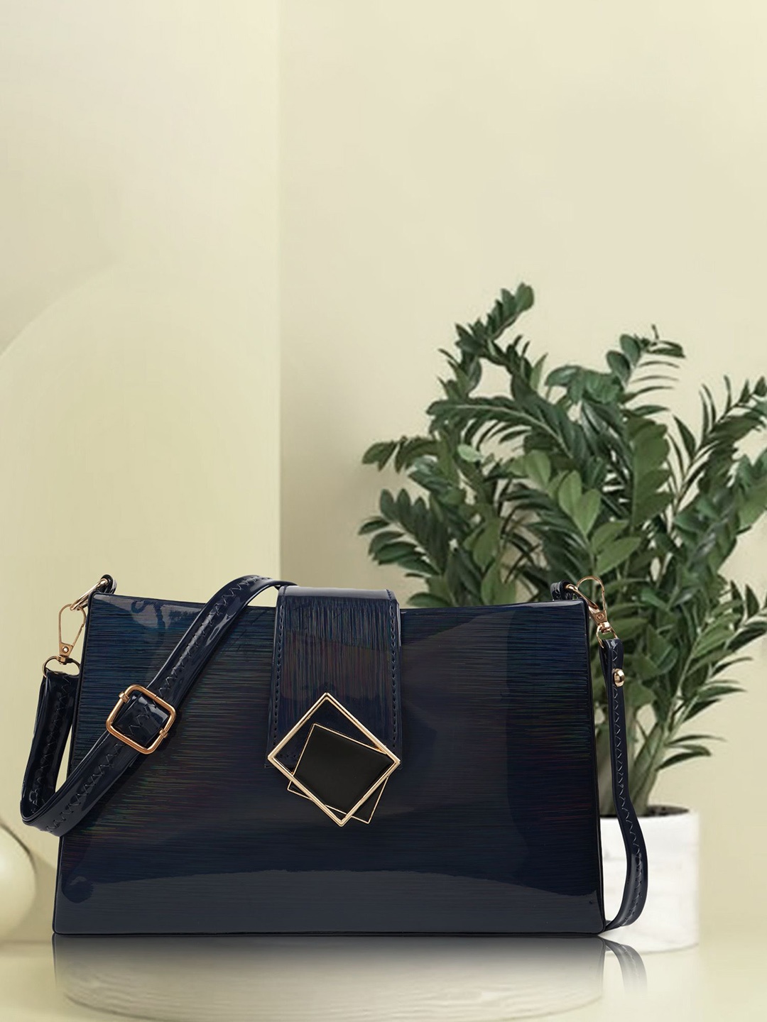 

SPOTIC Women Solid Structured Leather Sling Bag, Navy blue