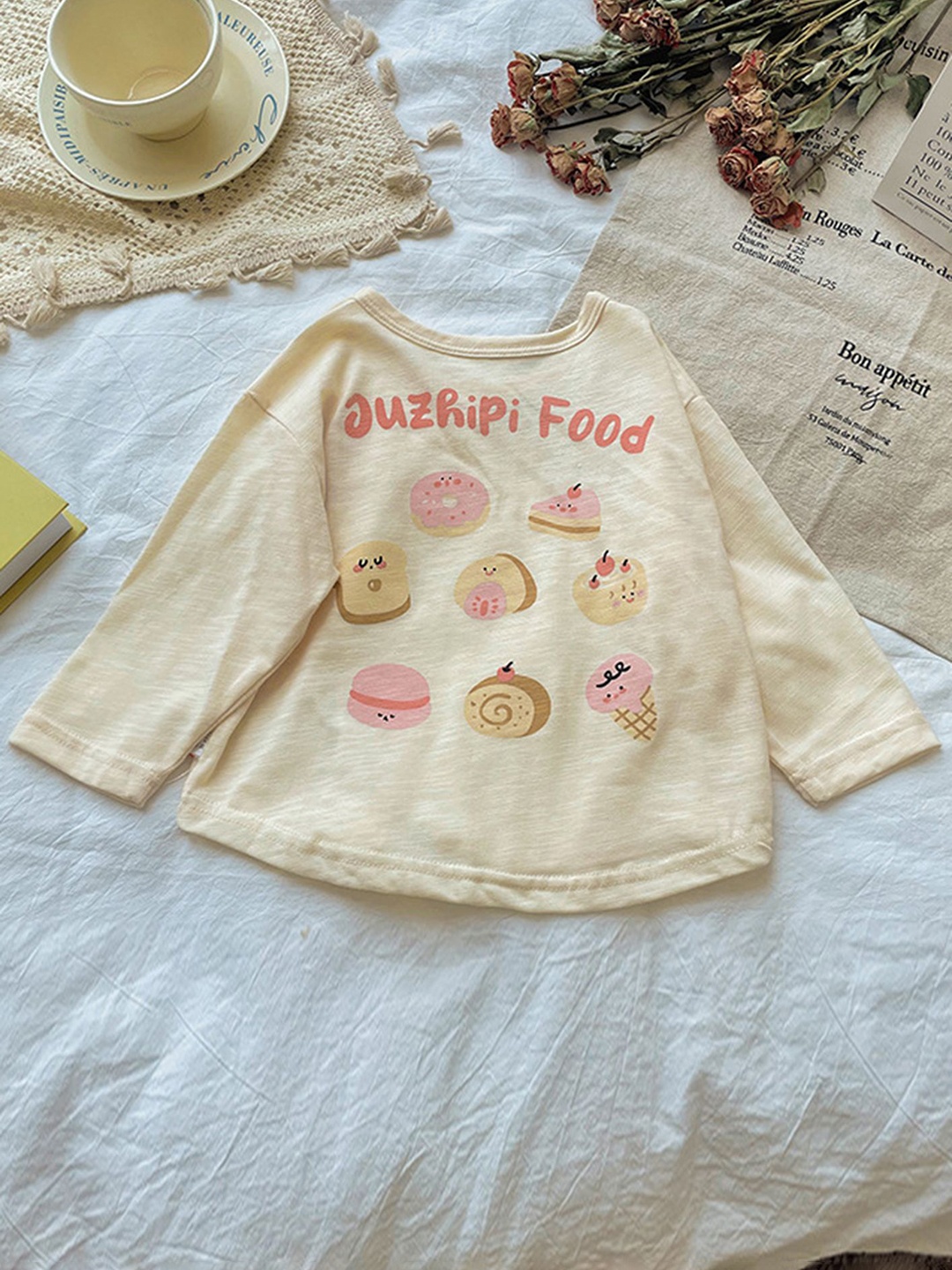 

LULU & SKY Girls Graphic Printed Round Neck Cotton Oversized T-shirt, Beige