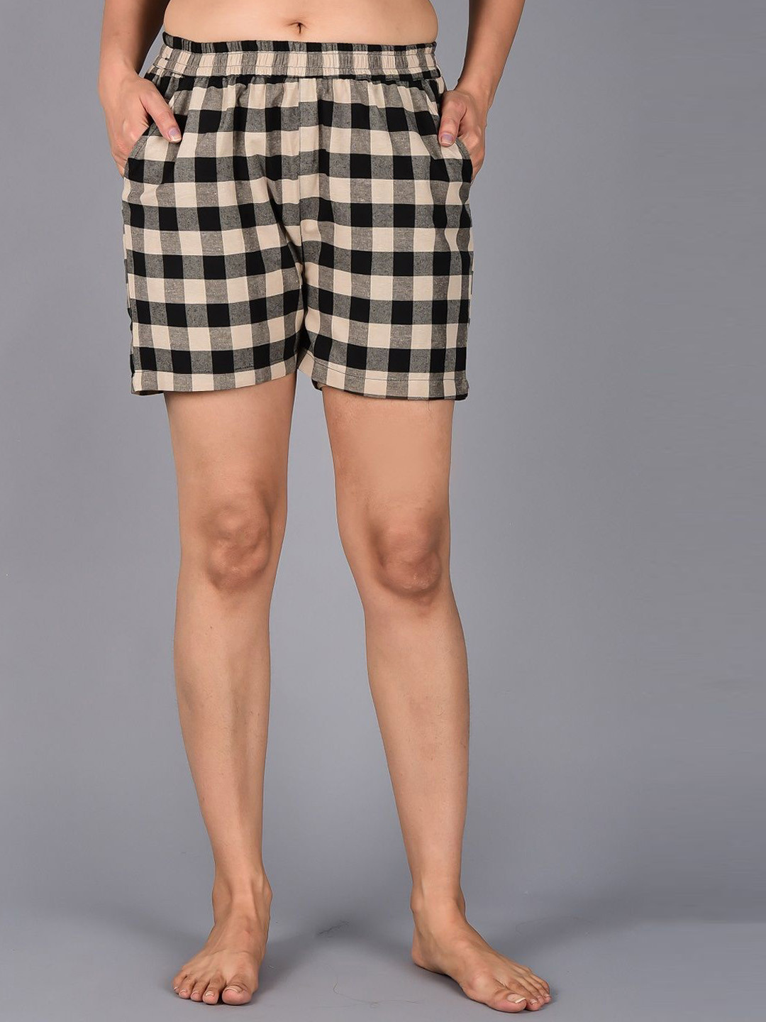 

ATARAH Women Checked Lounge Shorts, Brown