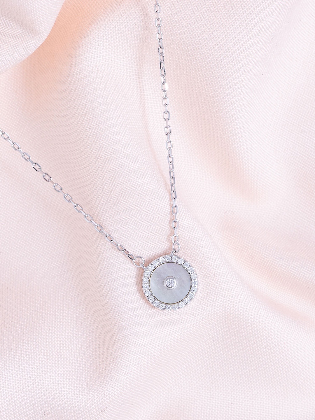 

GLYTERS Sterling Silver Rhodium-Plated Cubic Zirconia Studded Minimal Necklace