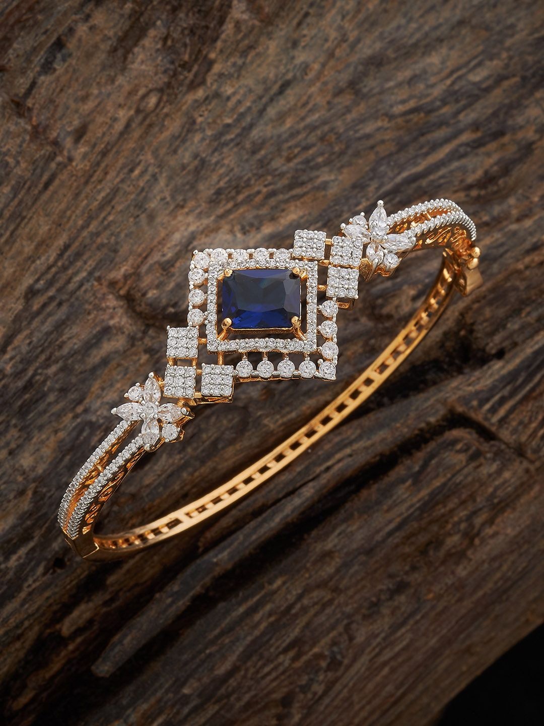 

Kushal's Fashion Jewellery Sapphire Rhodium Gold-Plated Party Zircon Studded Kada Bangle