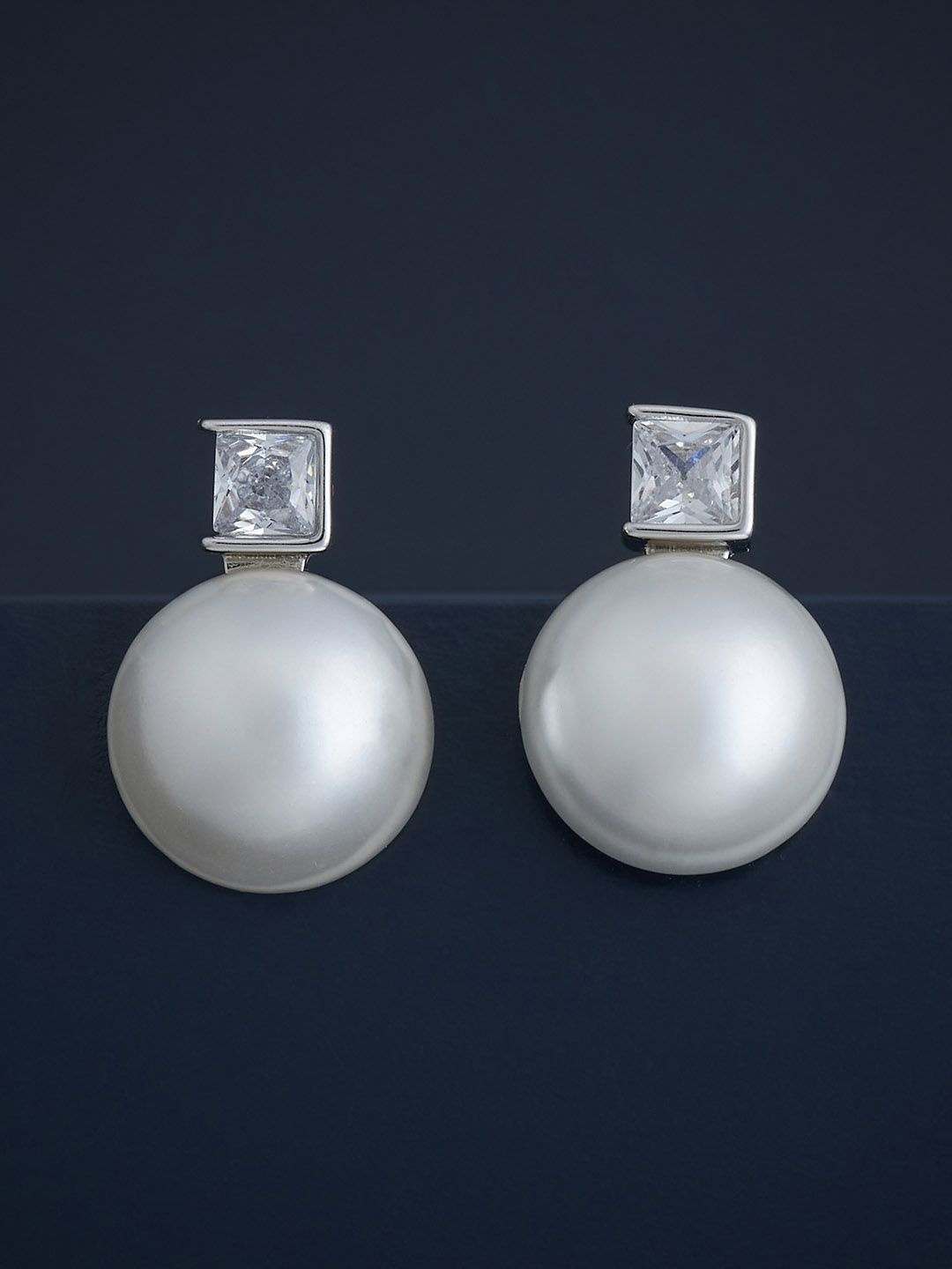 

Kushal's Fashion Jewellery 92.5 Sterling Silver Rhodium-Plated Classic Studs Earrings, White