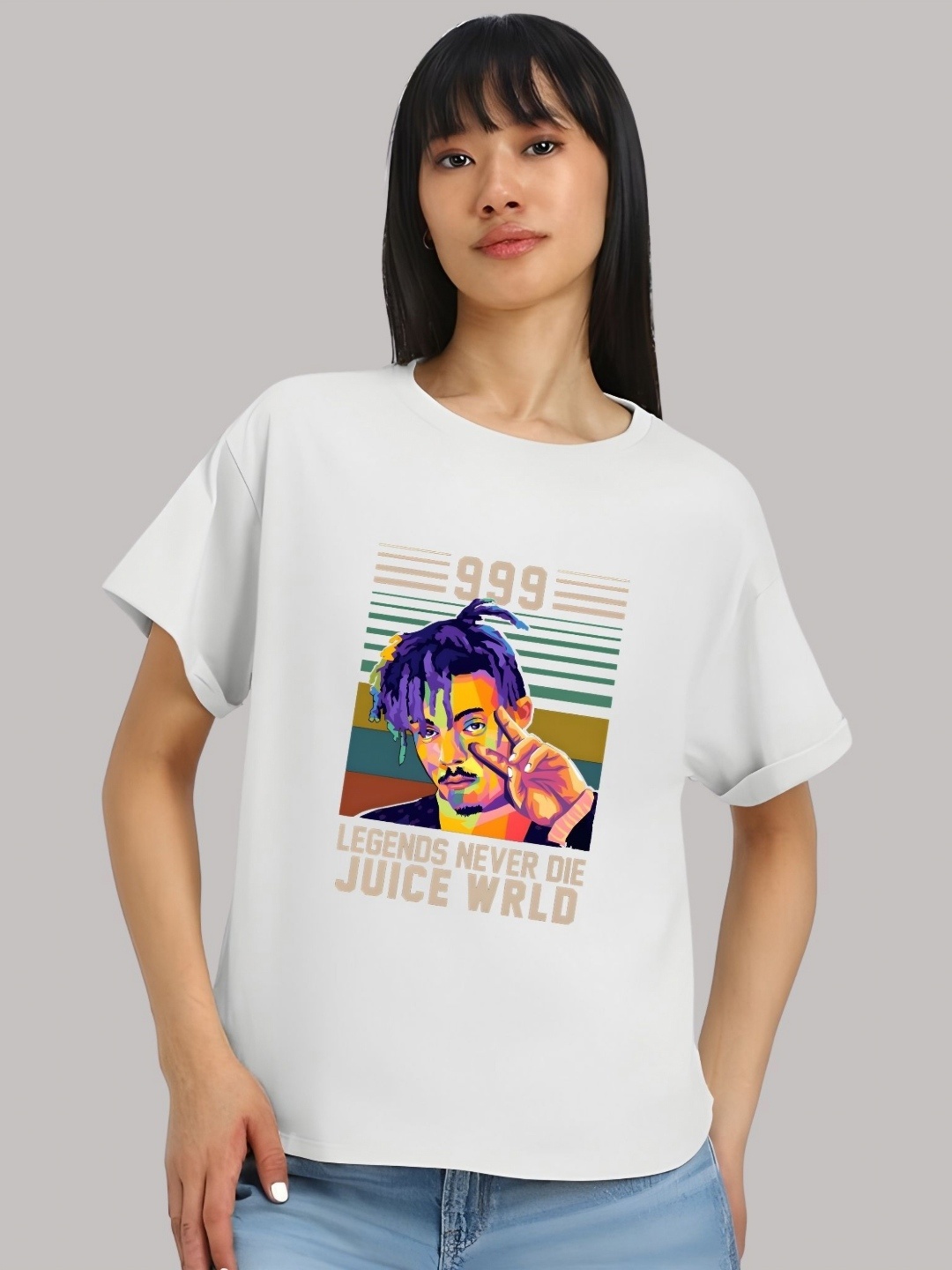 

Moda Rapido Women Graphic Printed Round Neck Cotton Relaxed Fit T-shirt, White
