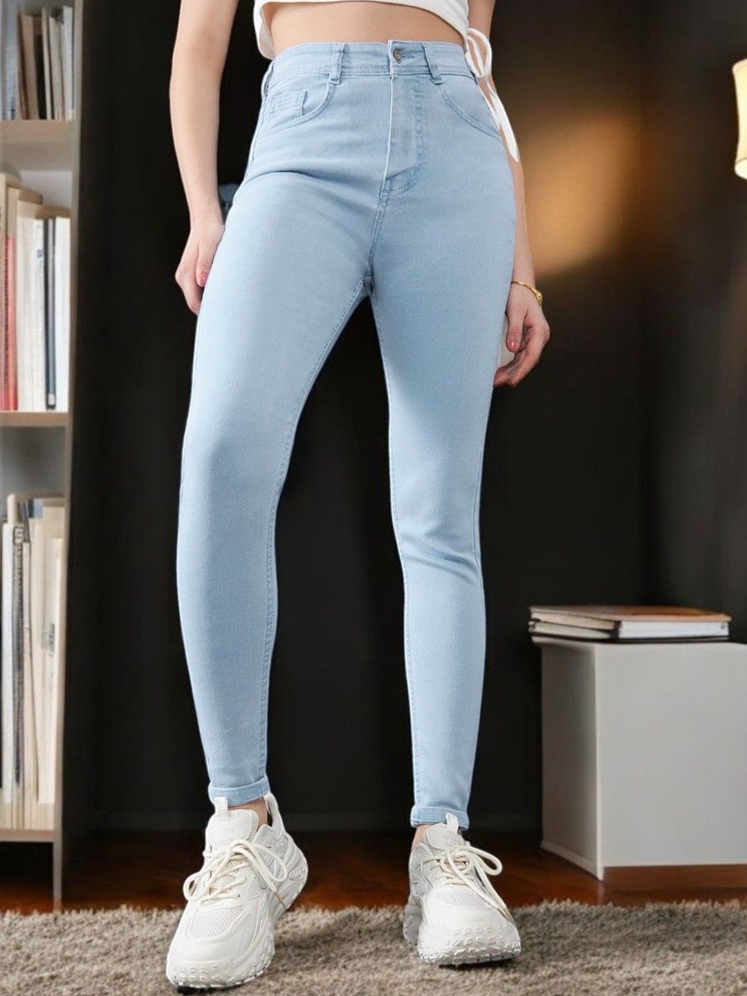 

DOLCE CRUDO Machu Mountain Women Skinny Fit High-Rise Stretchable Jeans, Blue