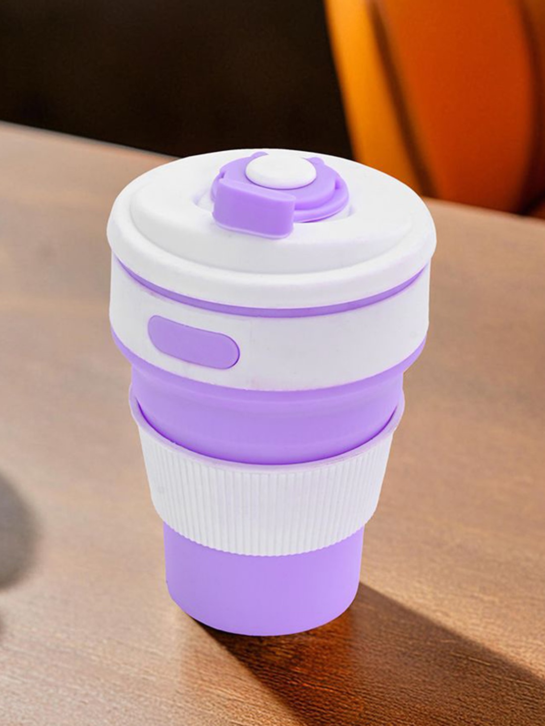 

Kuber Industries Purple & White 3 Pieces Textured Collapsible Cup With Lid 350ml