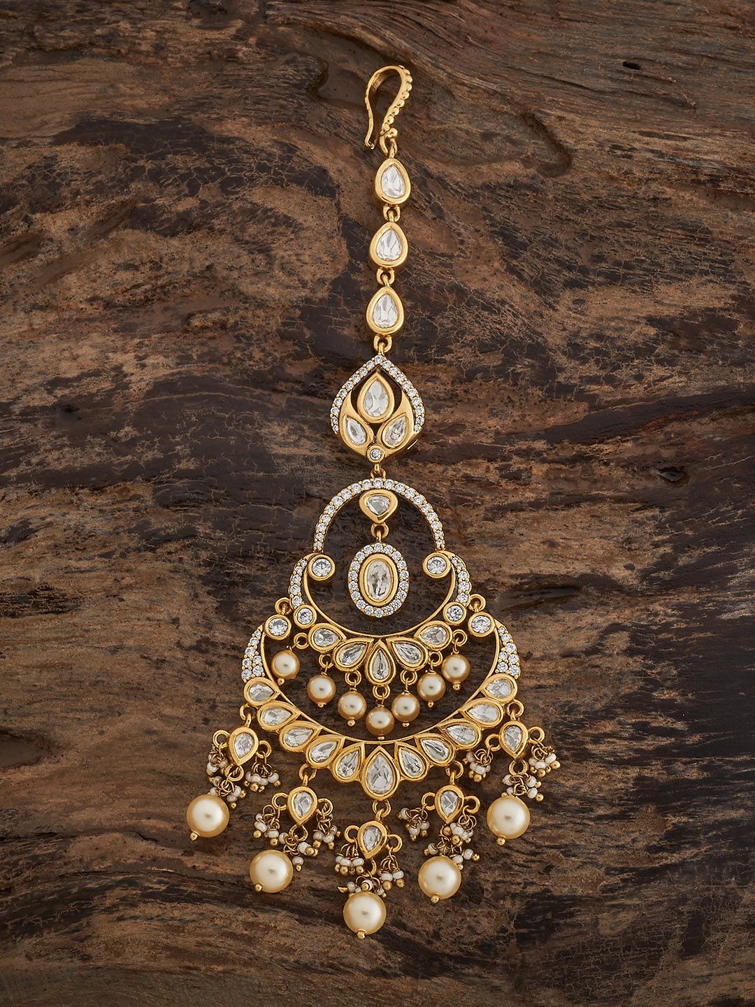 

Kushal's Fashion Jewellery Victorian-Plated Kundan Studded Maang Tikka Head Jewellery, Gold