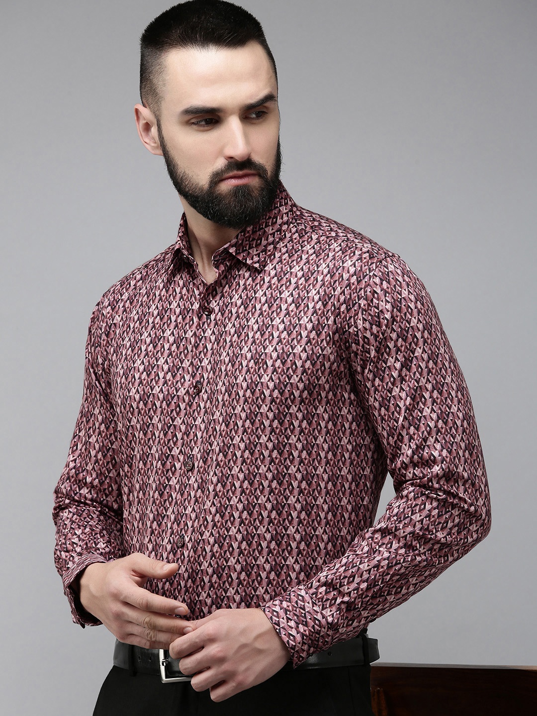 

V Dot Pure Cotton Slim Fit Printed Formal Shirt, Pink