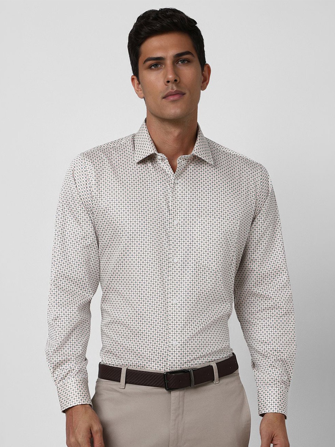 

Van Heusen Men Spread Collar Micro Ditsy Printed Cotton Party Shirt, White