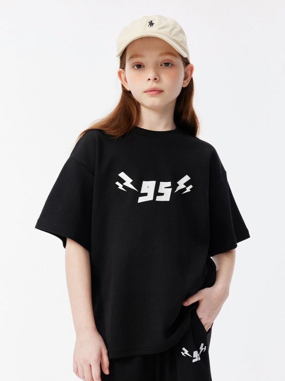 

LULU & SKY Girls Typography Printed Round Neck Cotton Oversized T-shirt, Black