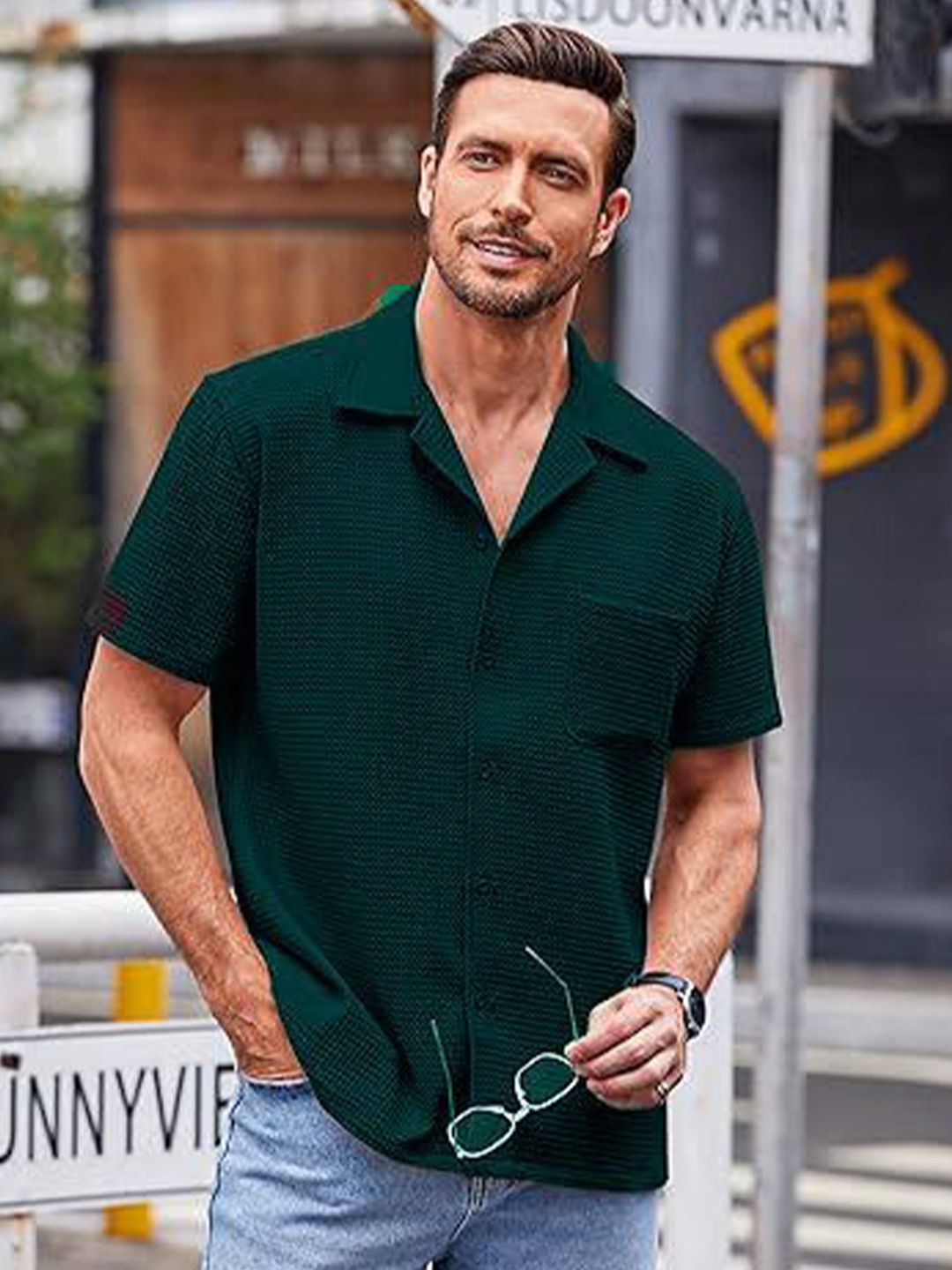 

Colorchakra Men Opaque Casual Shirt, Teal
