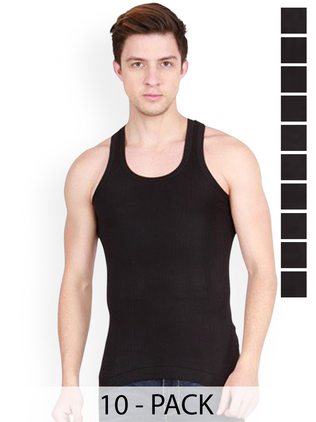 

Rupa Pack Of 10 Pure Cotton Innerwear Vests Frontline-Xing-Black-RN-10-80