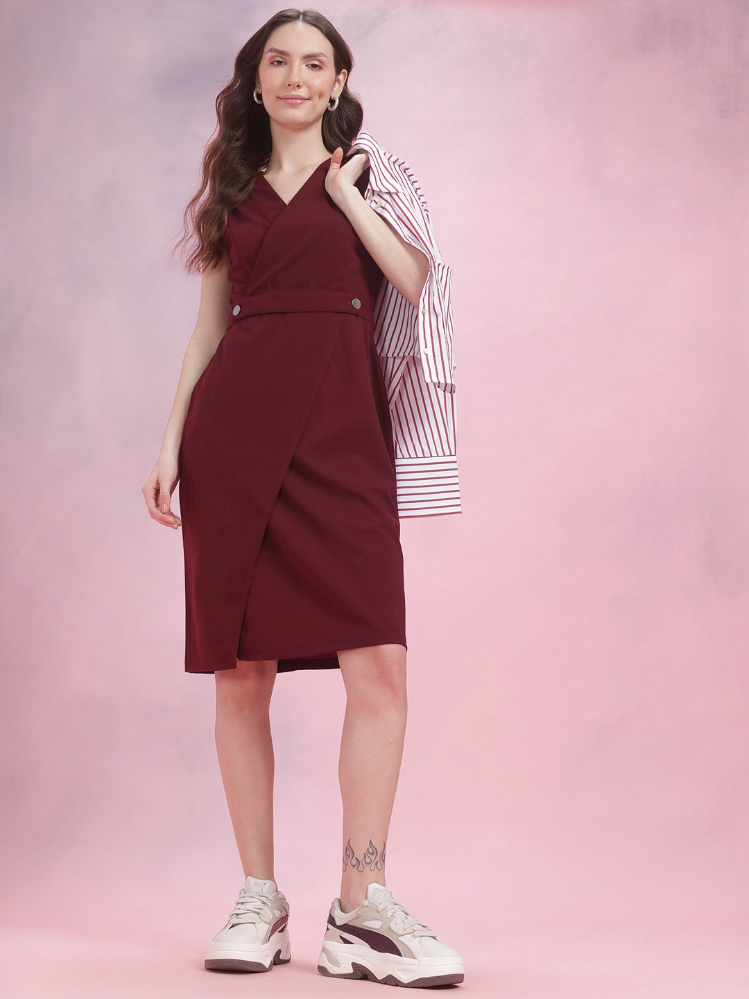 

DressBerry Solid Wrap Tulip Hem Dress, Maroon