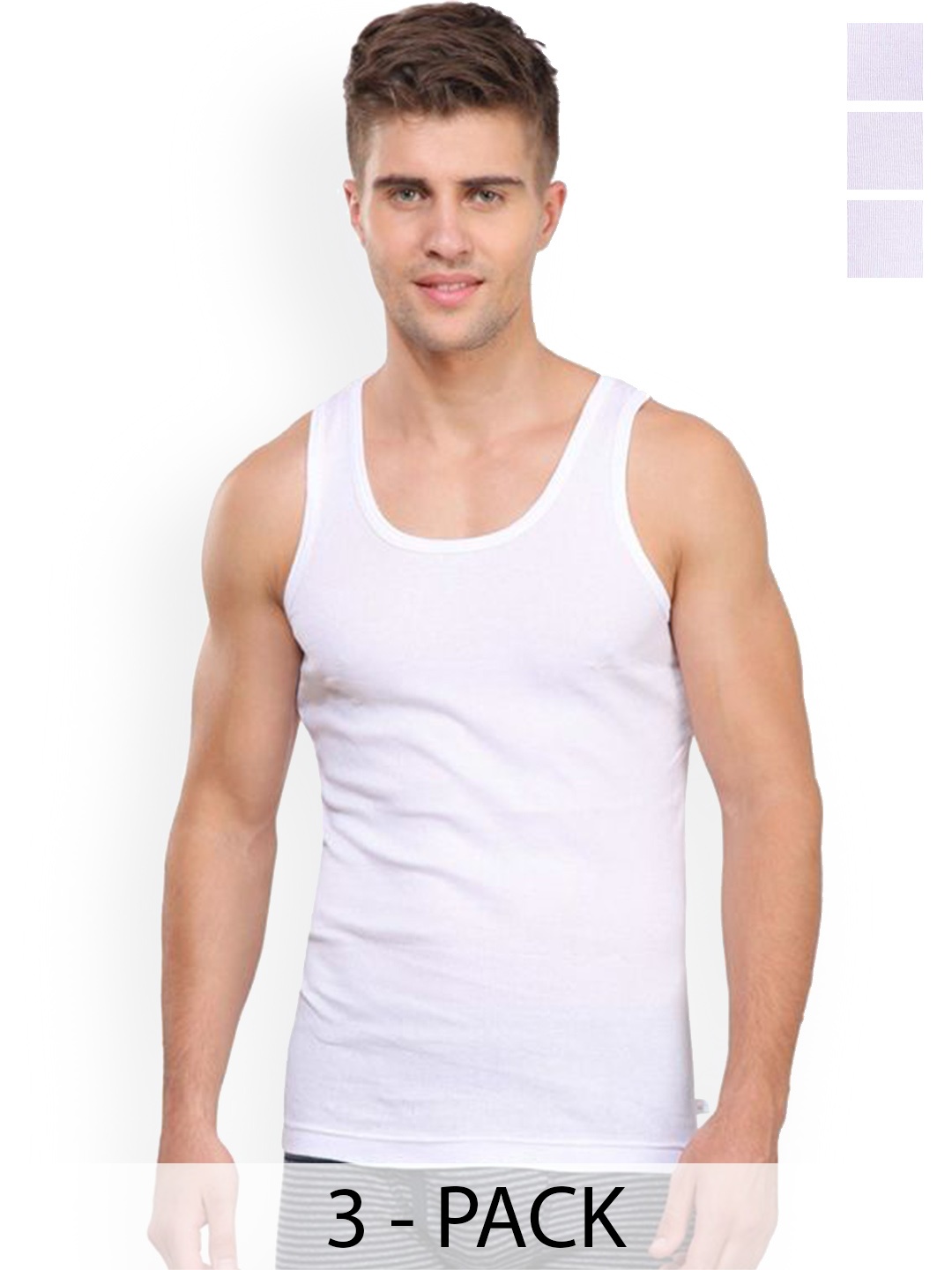 

Rupa Pack Of 3 Cotton Undershirt Vests Frontline-Rib-White-RN-3-75