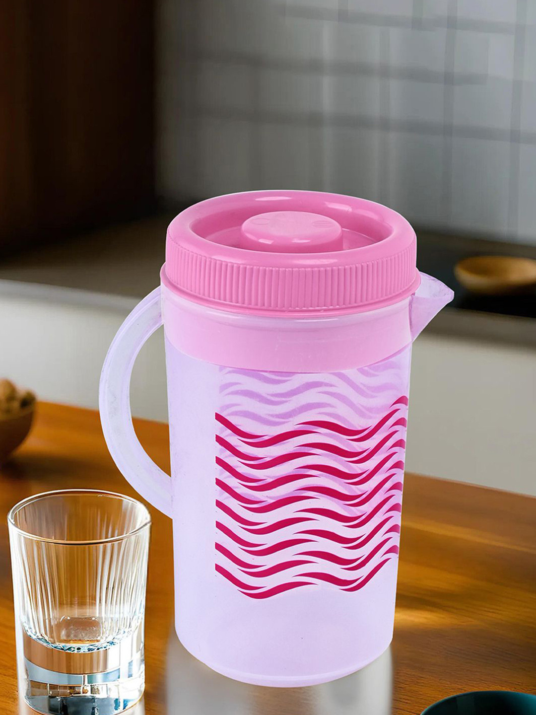 

Kuber Industries Pink & Transparent 4 Pieces Zig Zag Printed Water Jugs With Lids-2 L