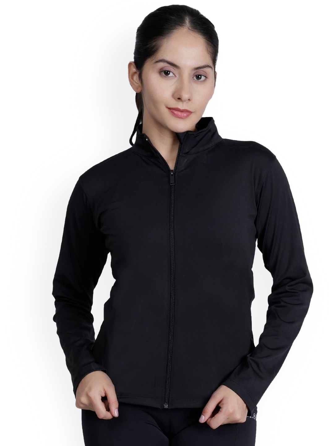 

E1.88 Women Mock Collar Solid Lightweight Sporty Jacket, Black