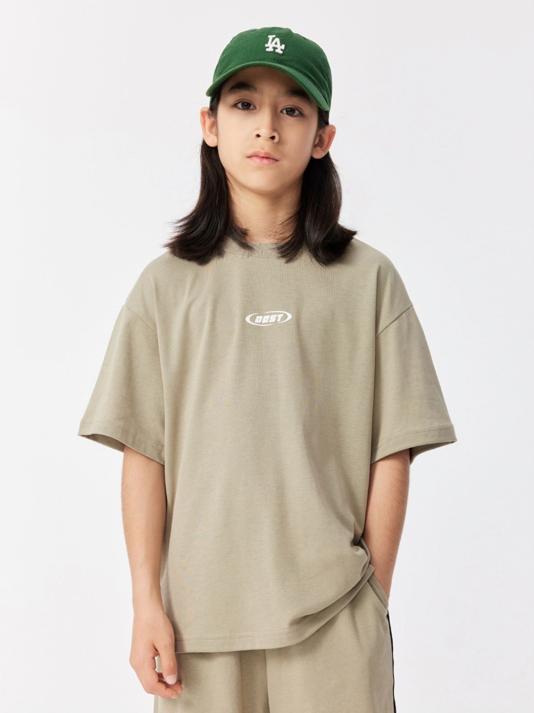 

LULU & SKY Girls Solid Round Neck Cotton Oversized T-shirt, Beige