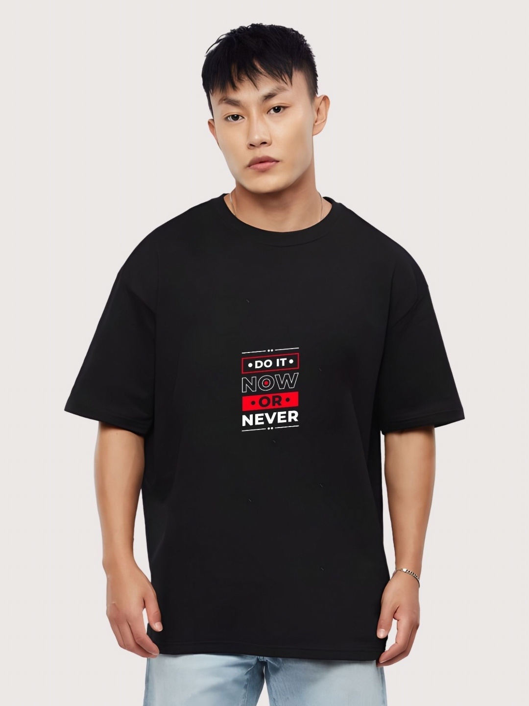 

Moda Rapido Men Typography Printed Round Neck Cotton Oversized T-shirt, Black