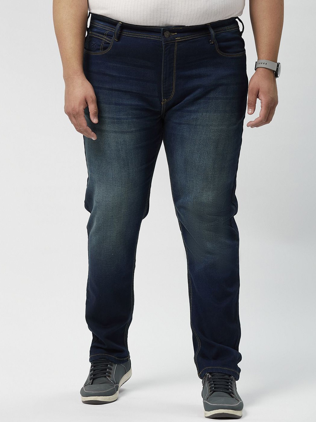 

Big Hello - The Plus Life Men Cotton Plus Size Mid-Rise Light Fade Jeans, Navy blue
