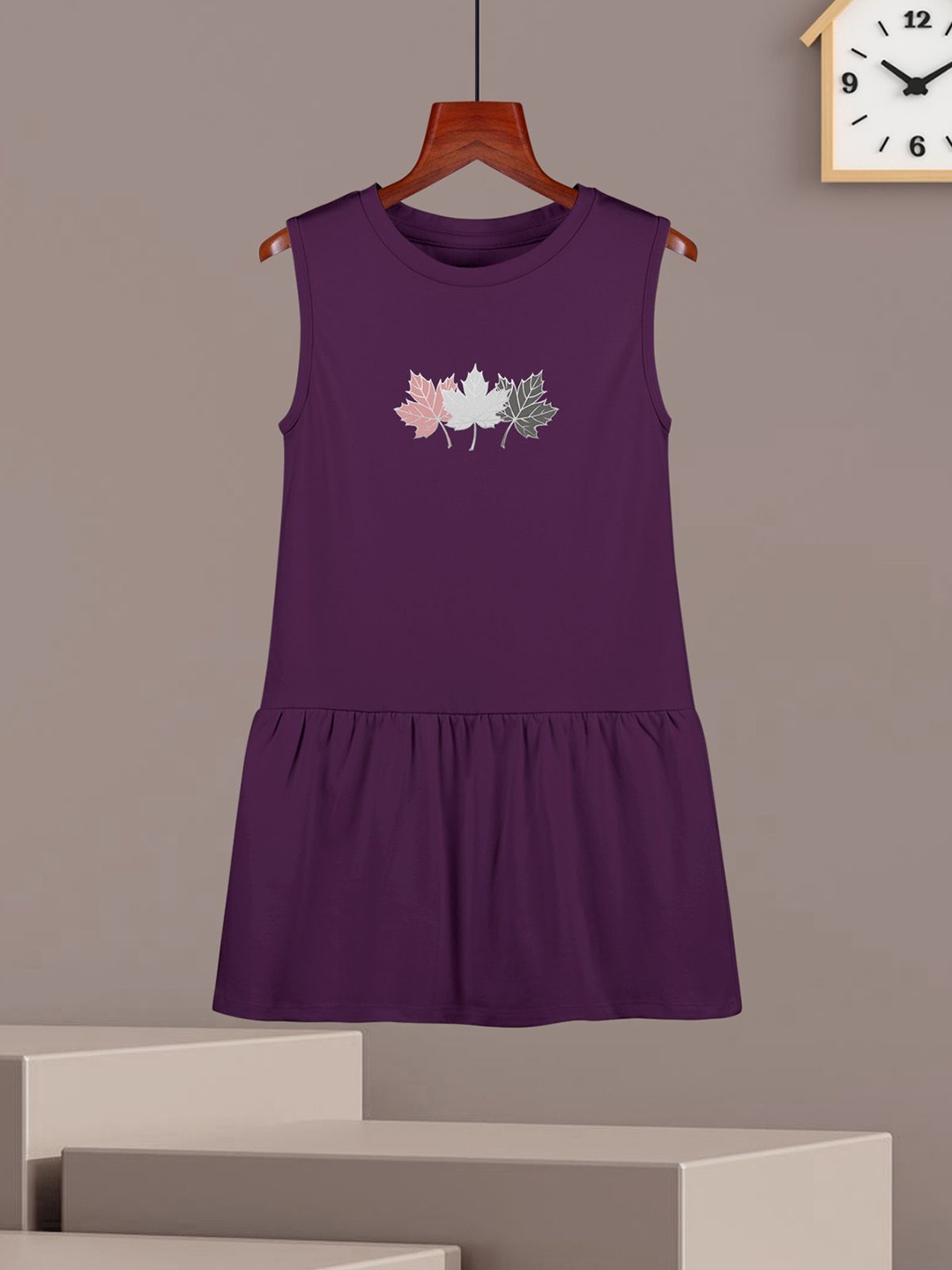 

HELLCAT Girls Printed Cotton A-Line Dress, Purple