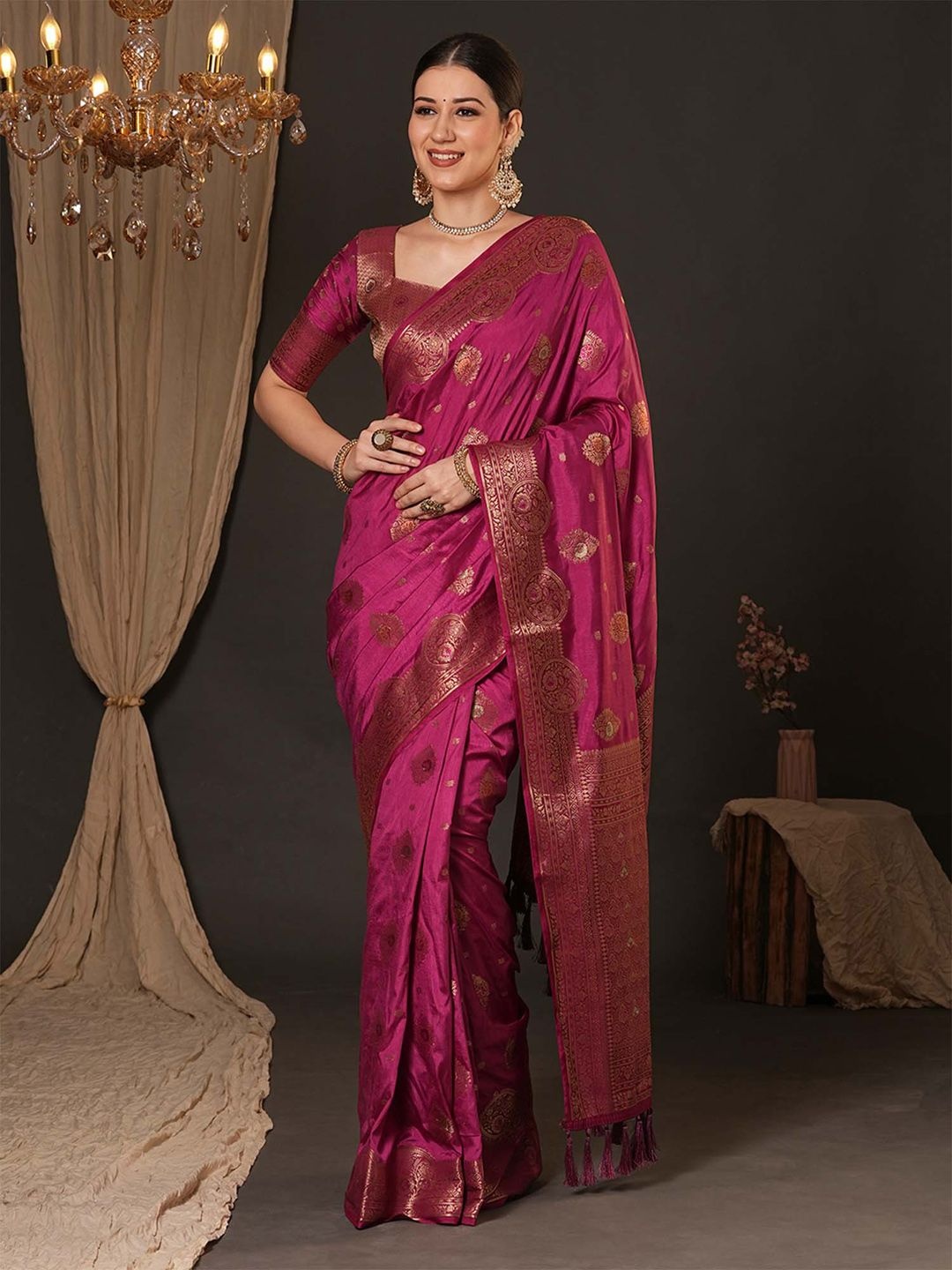 

Anouk Woven Design Zari Silk Blend Banarasi Saree, Magenta