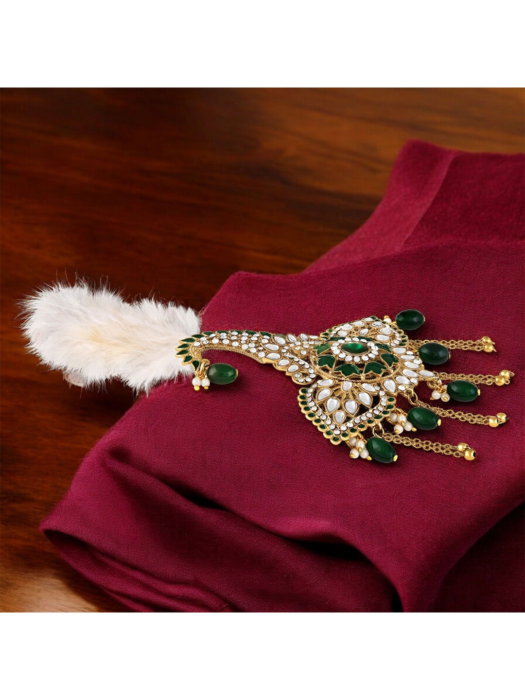 

Mahi Men Kalgi with Feather for Pheta Stone Studded Brooch, Gold