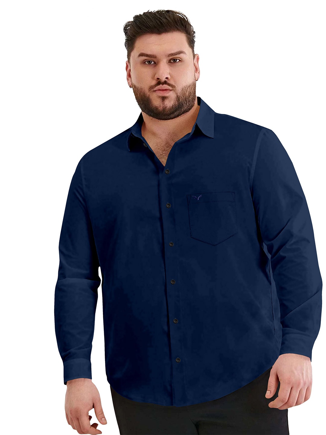 

Aloof Men Classic Fit Spread Collar Solid Cotton Casual Shirt, Navy blue