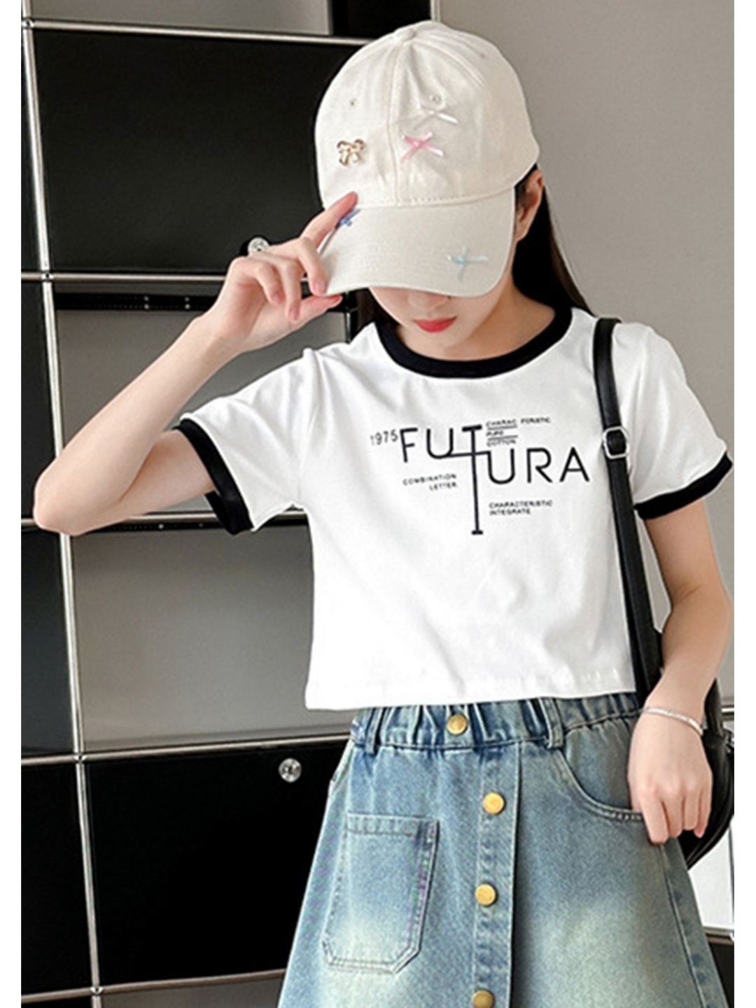 

LULU & SKY Girls Typography Printed Round Neck Cotton T-shirt, White