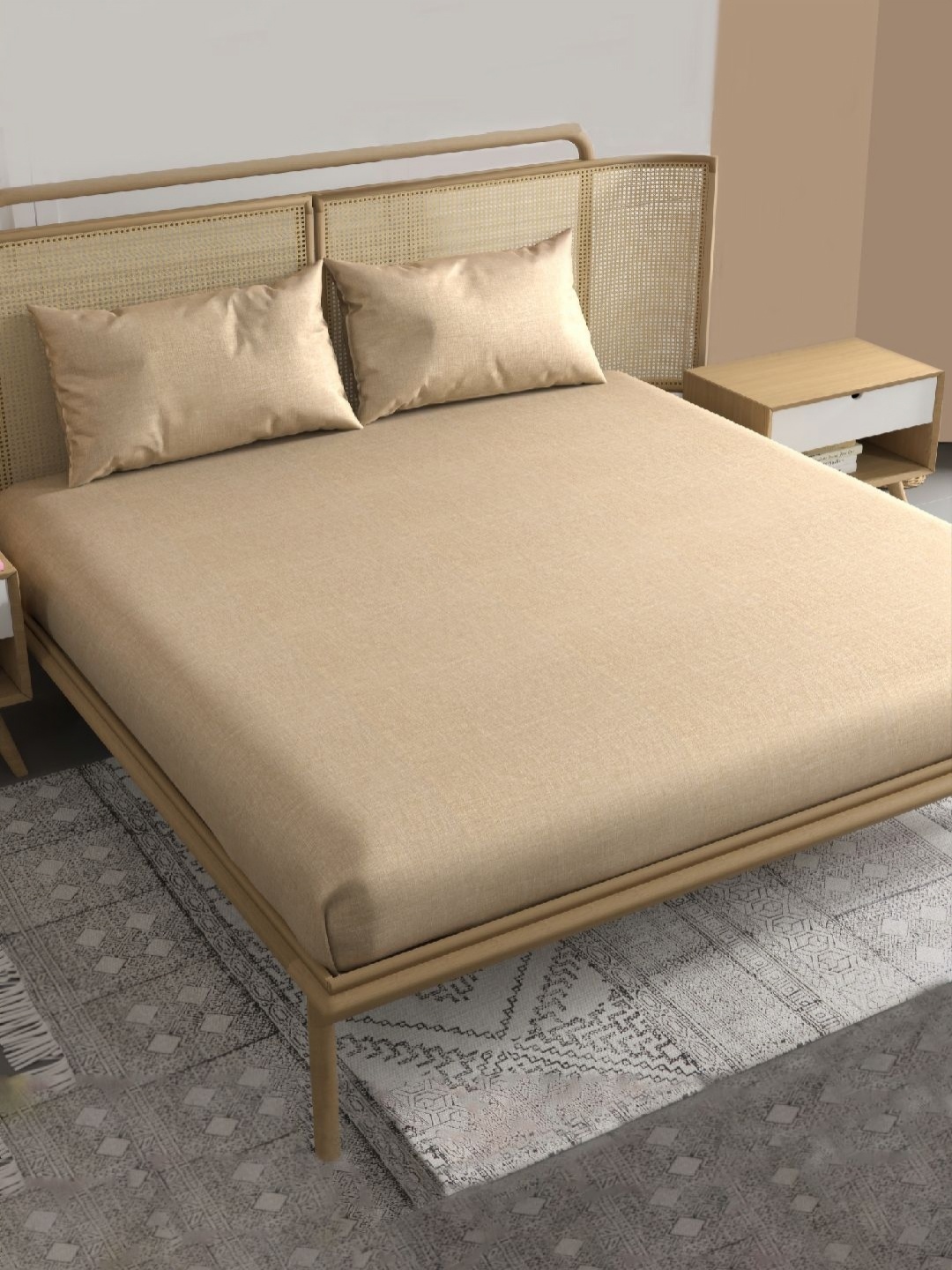 

VINTANA Beige Cotton 250 TC King Bedsheet Set - 2.74 m x 2.74 m