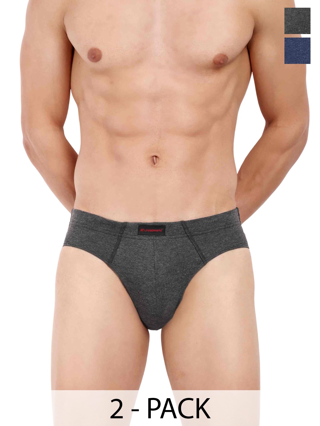 

LOGGERHEAD Pack Of 2 Mid-Rise Basic Briefs LHCB001-ANTHRA-NAVY BLUE