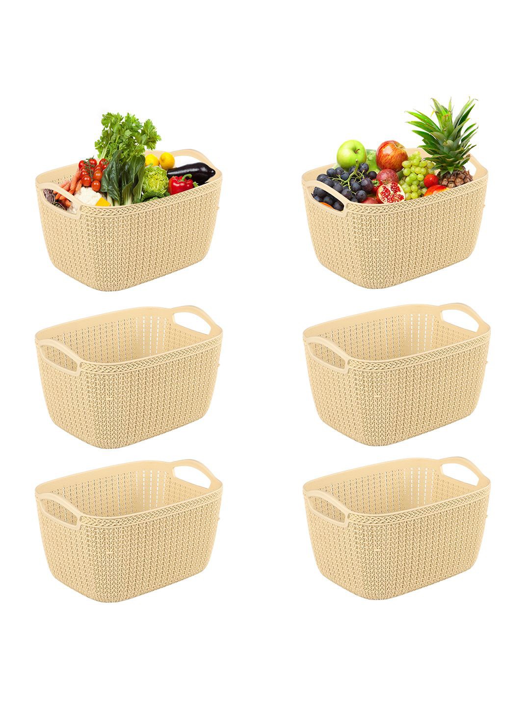 

Kuber Industries Cream-Coloured Self Design Pack of 6 Multi-Purpose Basket For Storage