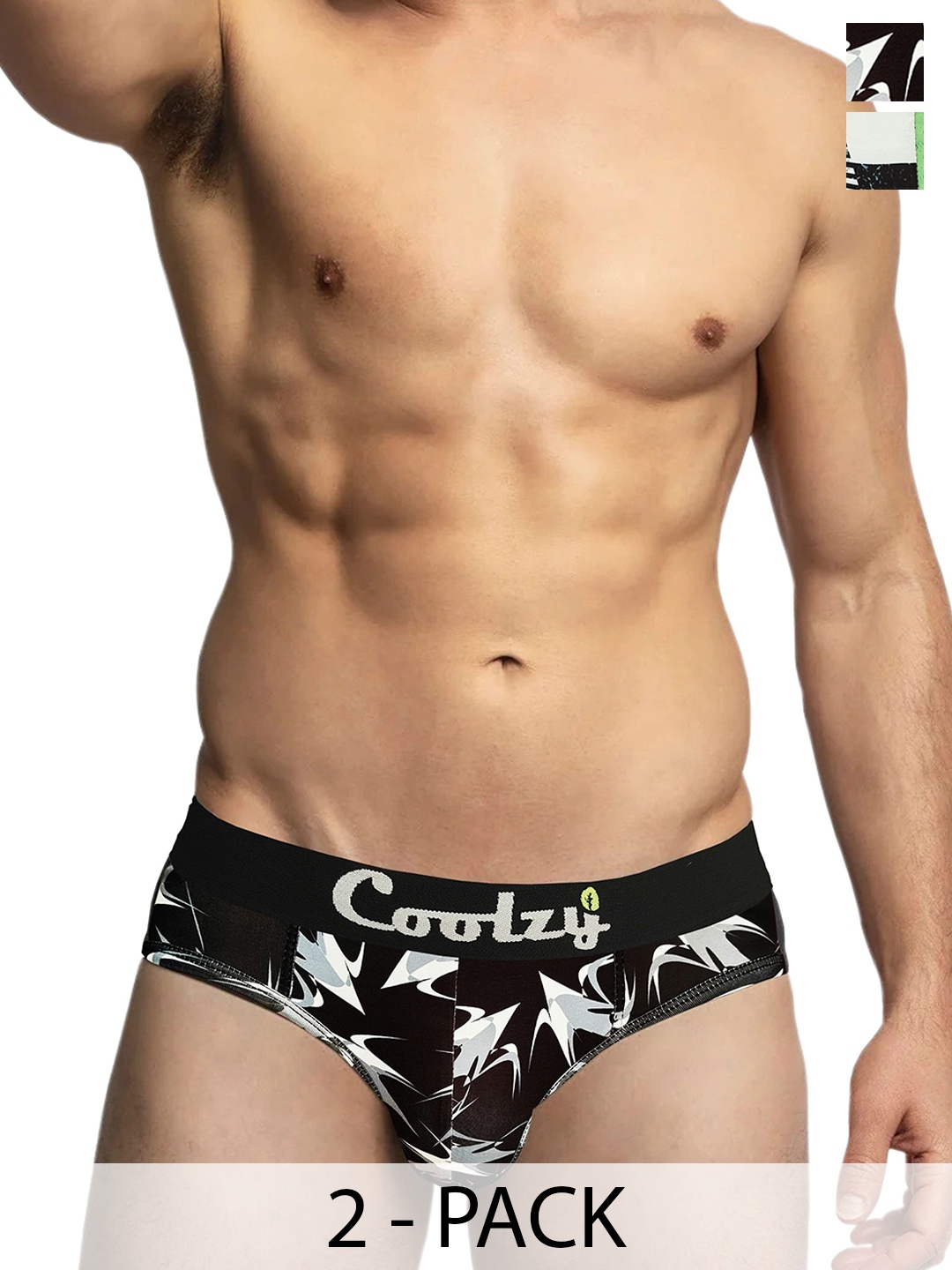 

Coolzy Pack Of 2 Printed Mid-Rise Basic Briefs, Black