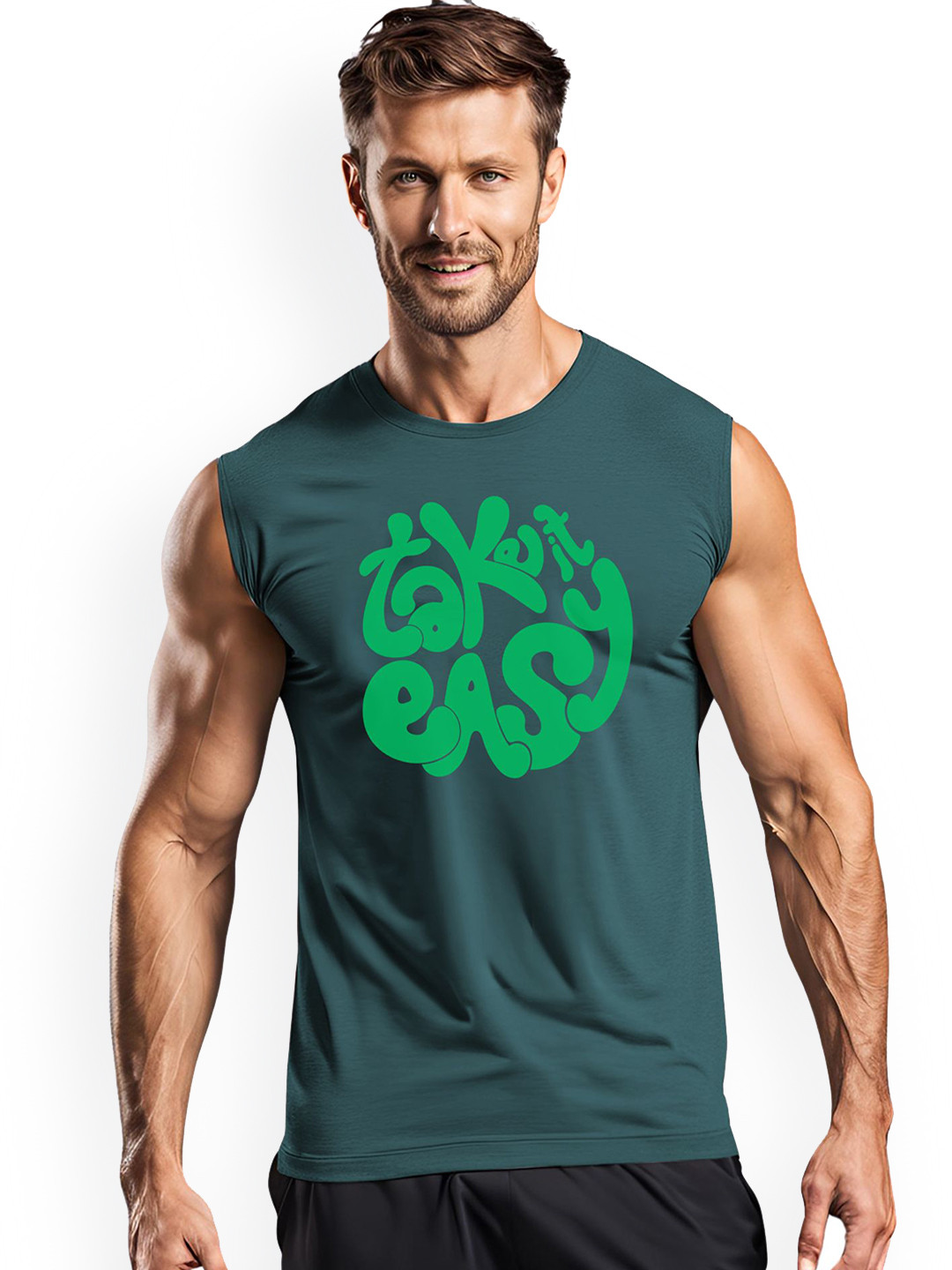 

3Colors Printed Dri-Fit Round Neck Gym Vest VEST-CCUT-TAKEITEASY-AF BLUE_M