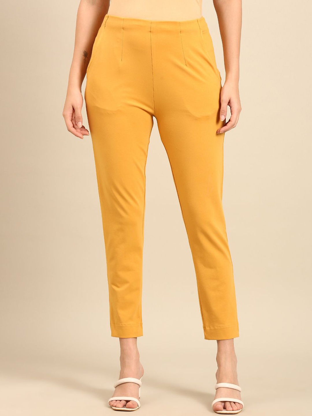 

De Moza Women Slim Fit Trousers, Mustard