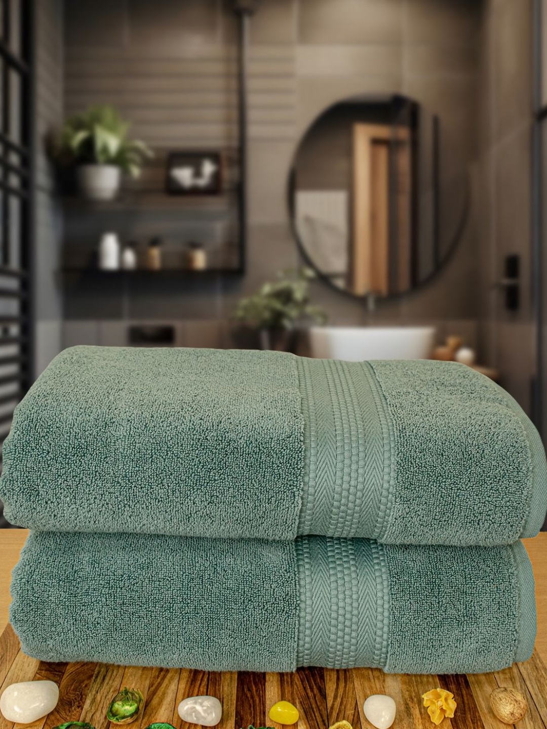 

Myntra Elegant Homes Green 2 Cotton 600 GSM Bath Towel