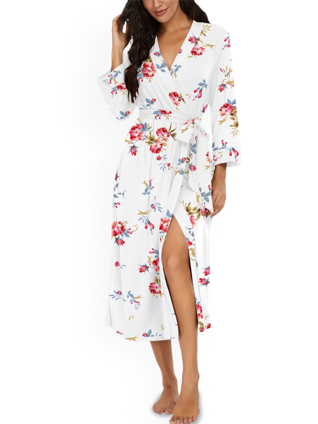 

Beera Printed Shawl Collar Neck Robe, White