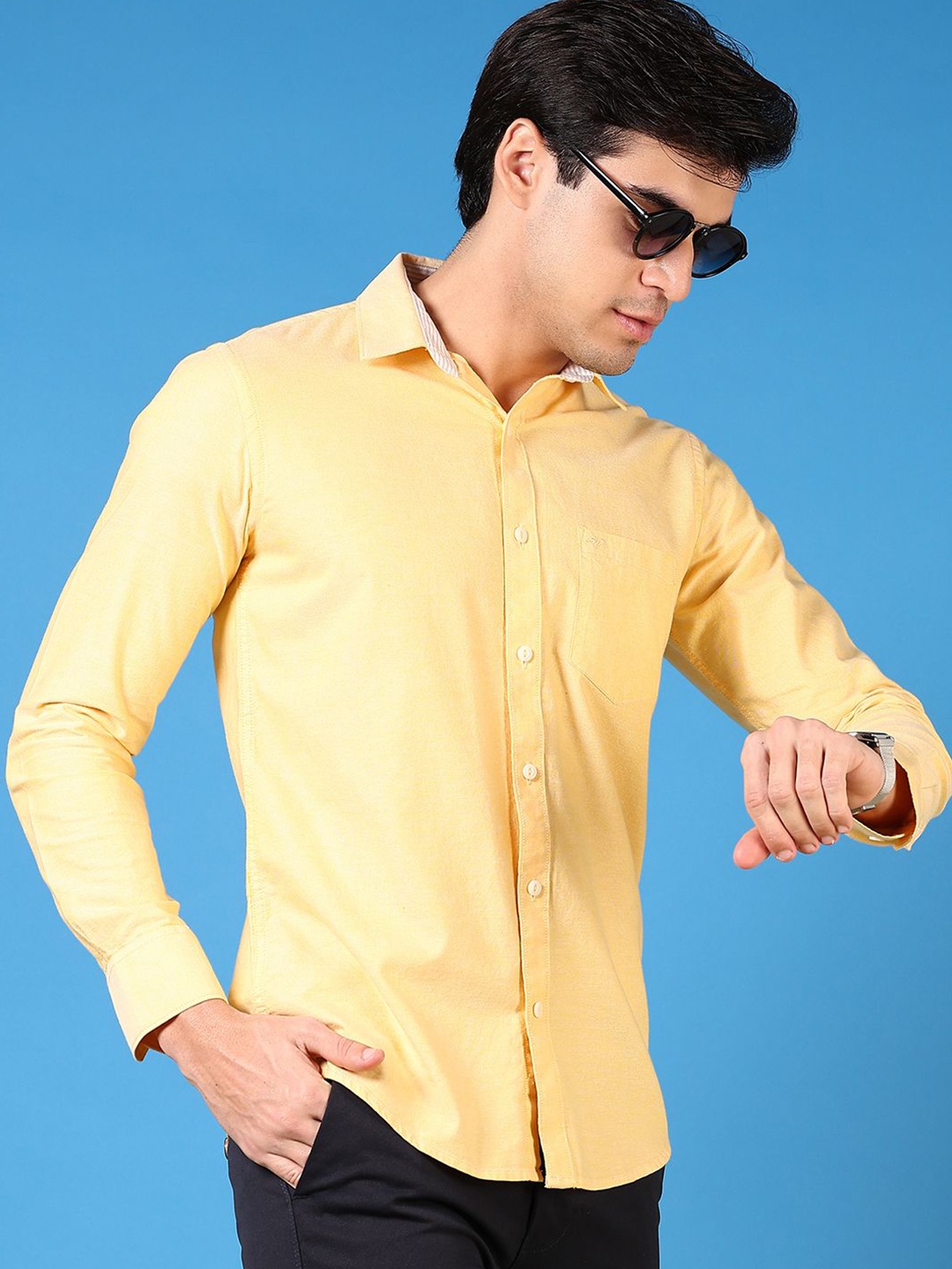 

V-Mart Men Spread Collar Solid Cotton Casual Shirt, Yellow