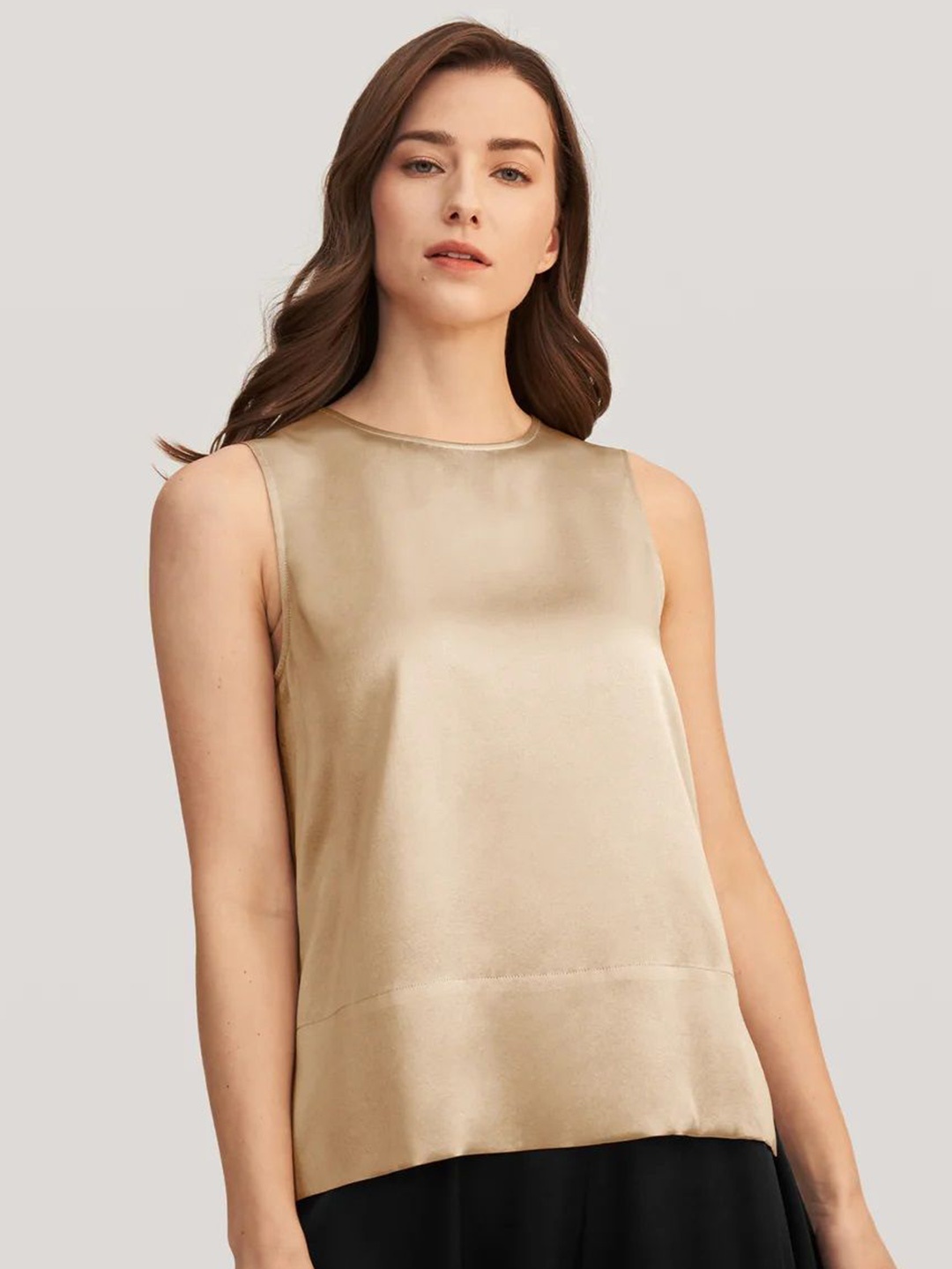 

Dracht Women Sheen Satin Sleeveless Regular Top, Beige