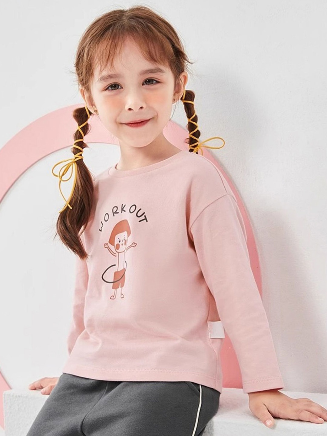 

LULU & SKY Girls Graphic Printed Round Neck Cotton Oversized T-shirt, Pink