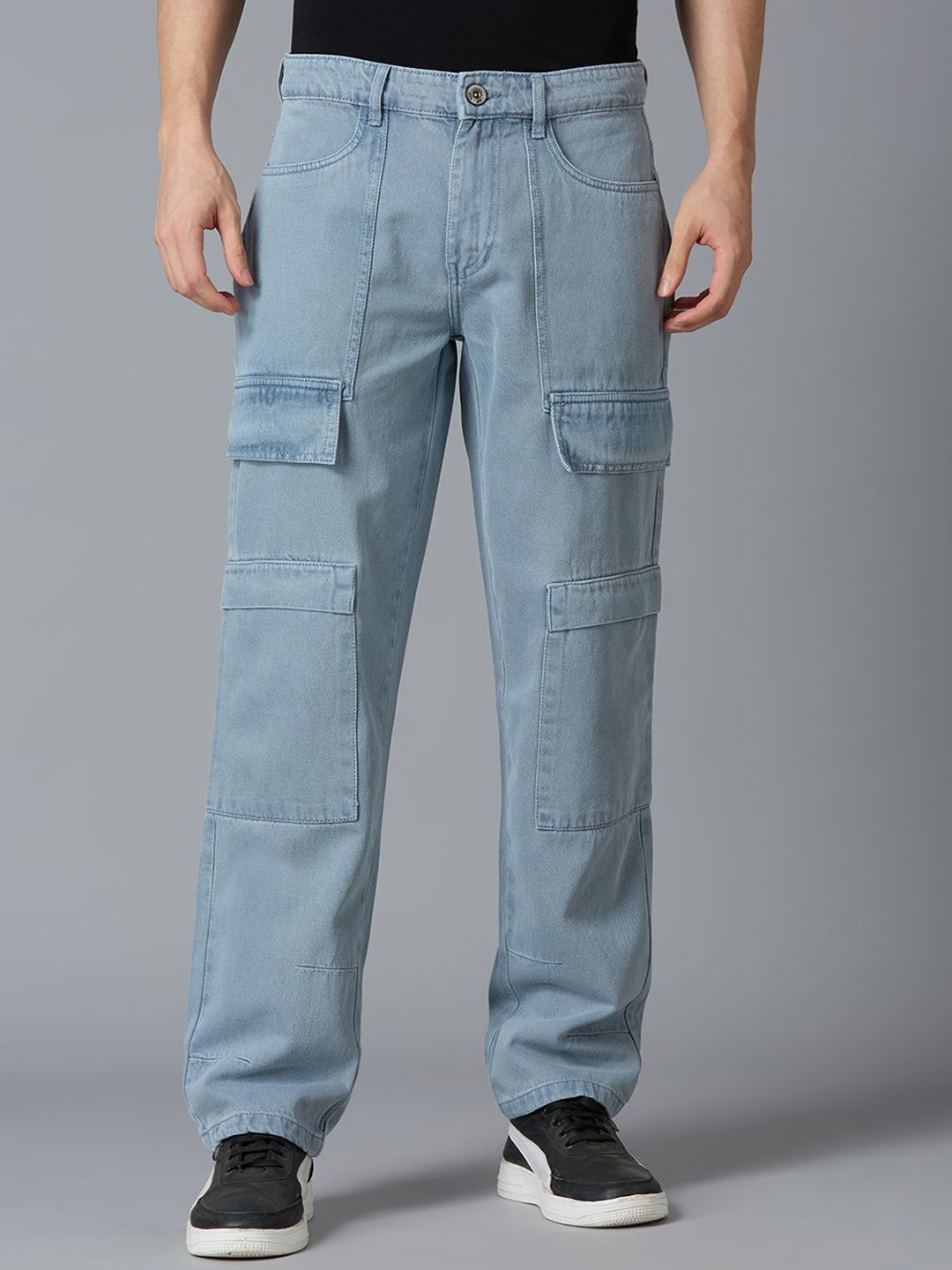 

TCI Men Relaxed Straight Leg Straight Fit Cargos Trousers, Grey