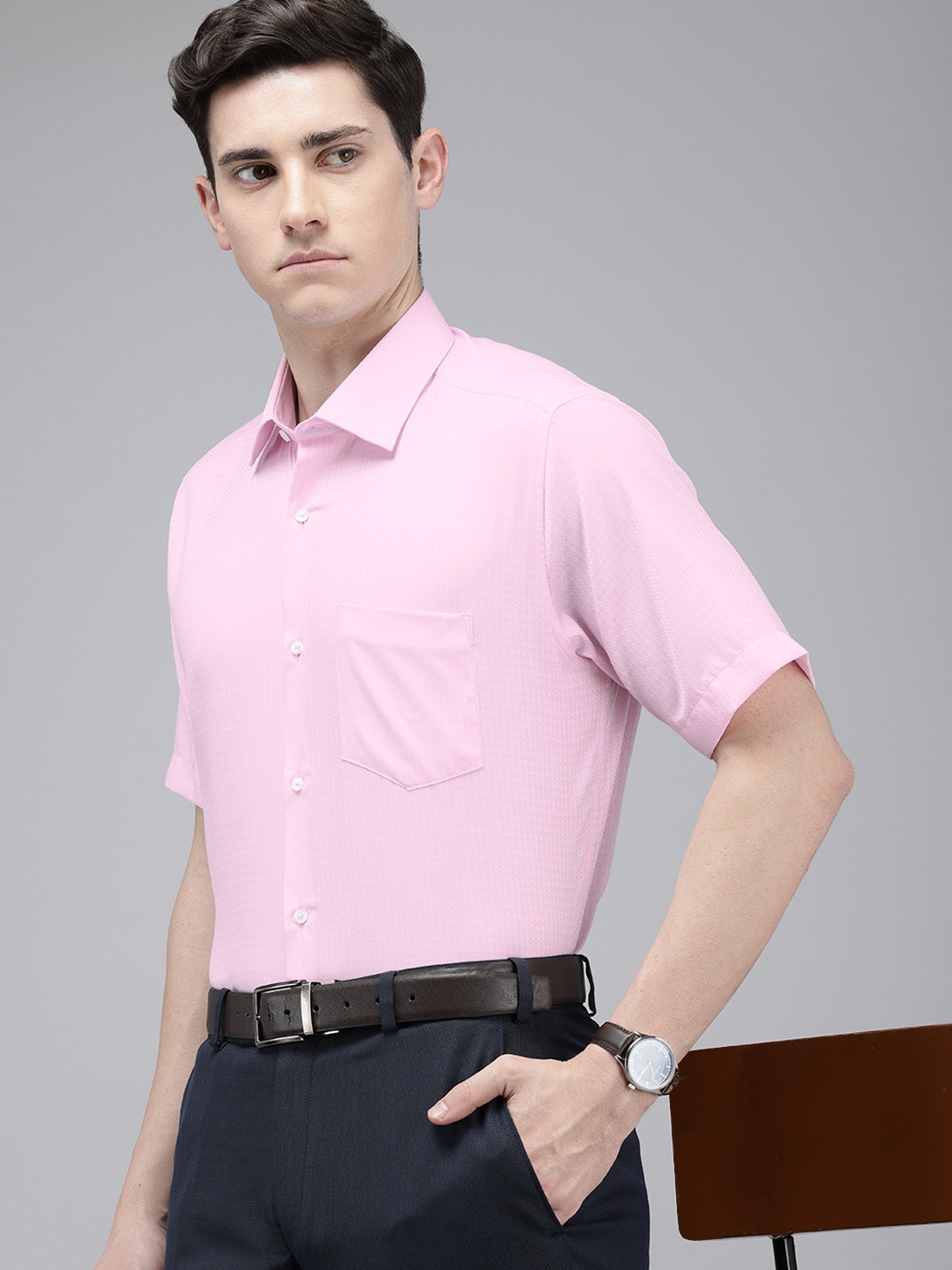 

Van Heusen Custom Fit Opaque Self Design Textured Pure Cotton Formal Shirt, Pink