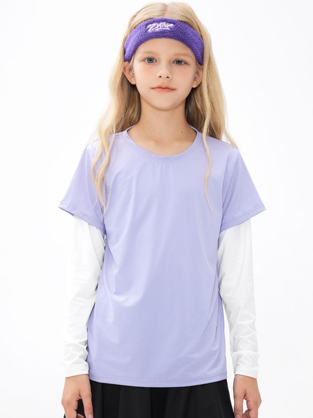

LULU & SKY Girls Solid Round Neck T-shirt, Purple