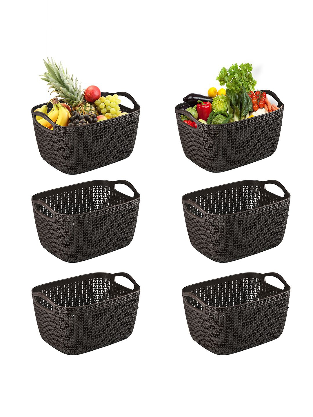 

Kuber Industries Brown Self Design Pack of 6 Multi-Purpose Basket For Storage